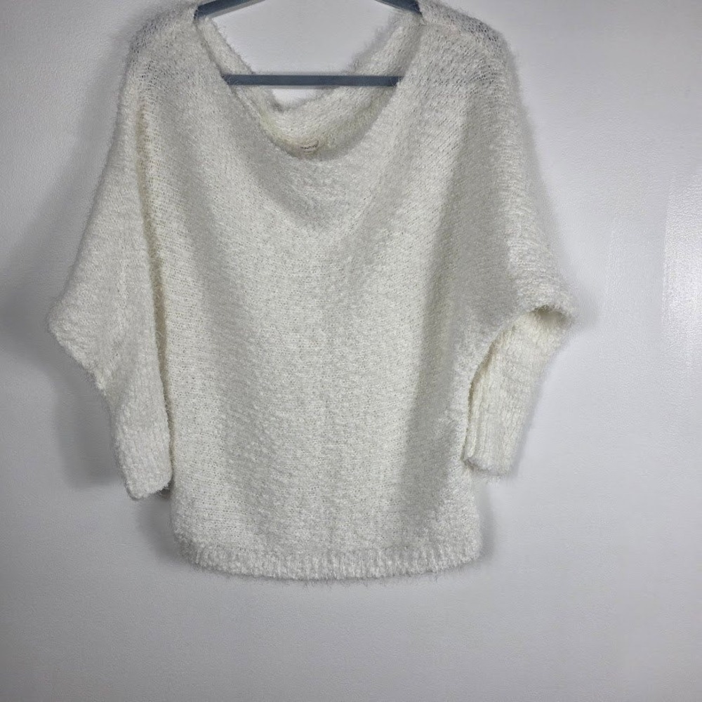 Maurices Fuzzy Knit Sweater Boat Neck Dolman Sleeve White Size L